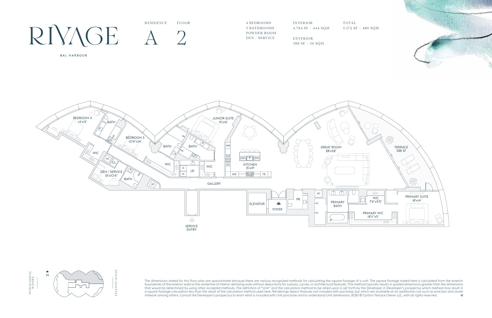 Rivage Bal Harbour residence A floor plan, floor 2