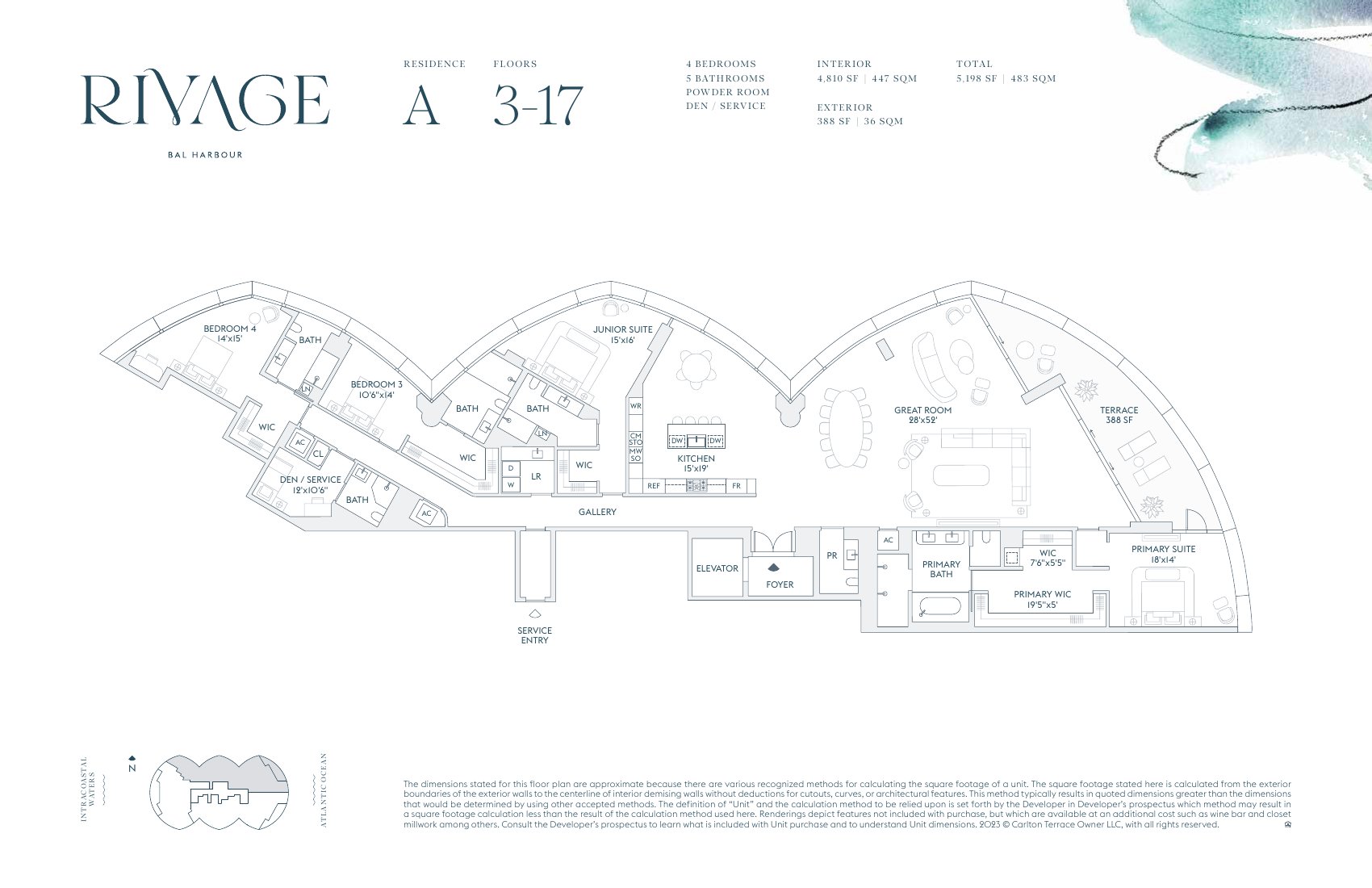 Rivage Bal Harbour residence A floor plan, floors 3 to 17