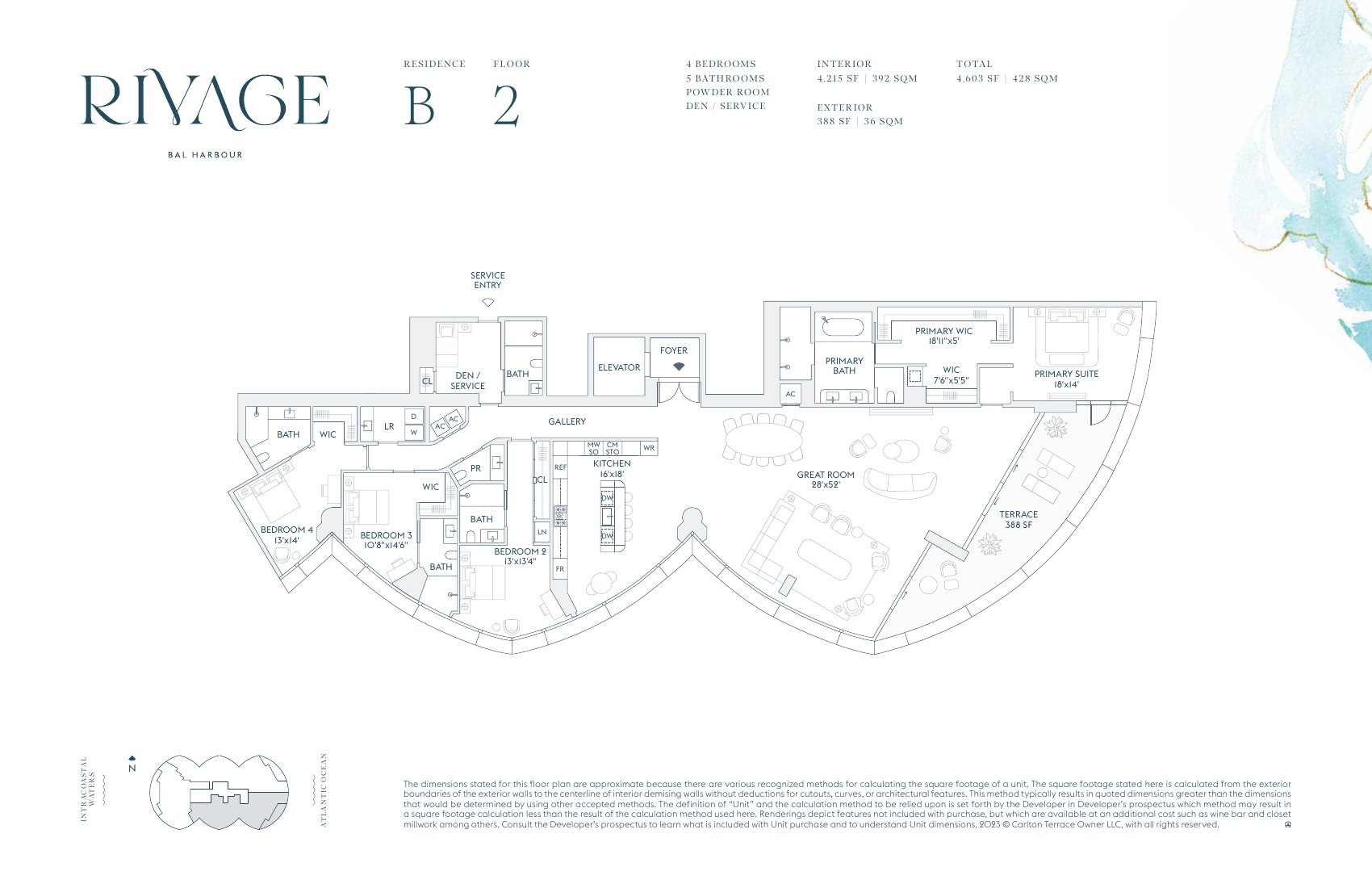 Rivage Bal Harbour residence B floor plan, floor 2