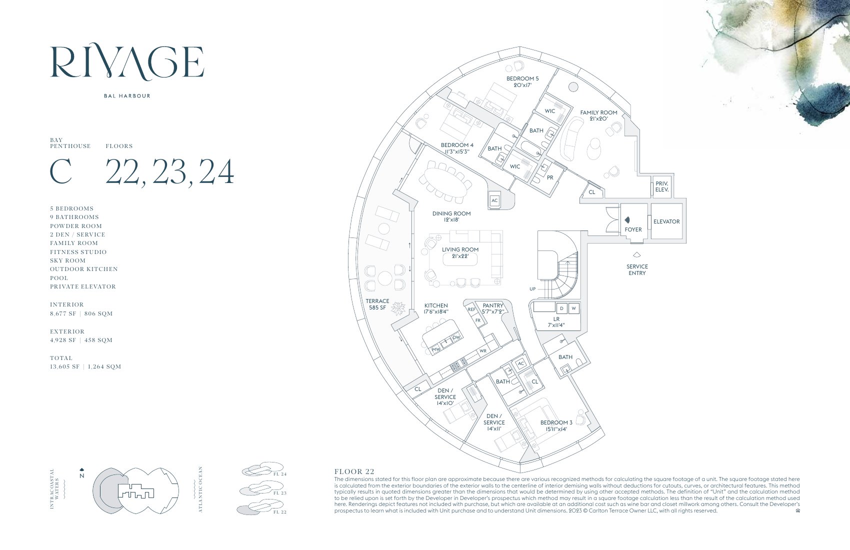 Rivage Bal Harbour Bay Penthouse C floor plan, floor 22
