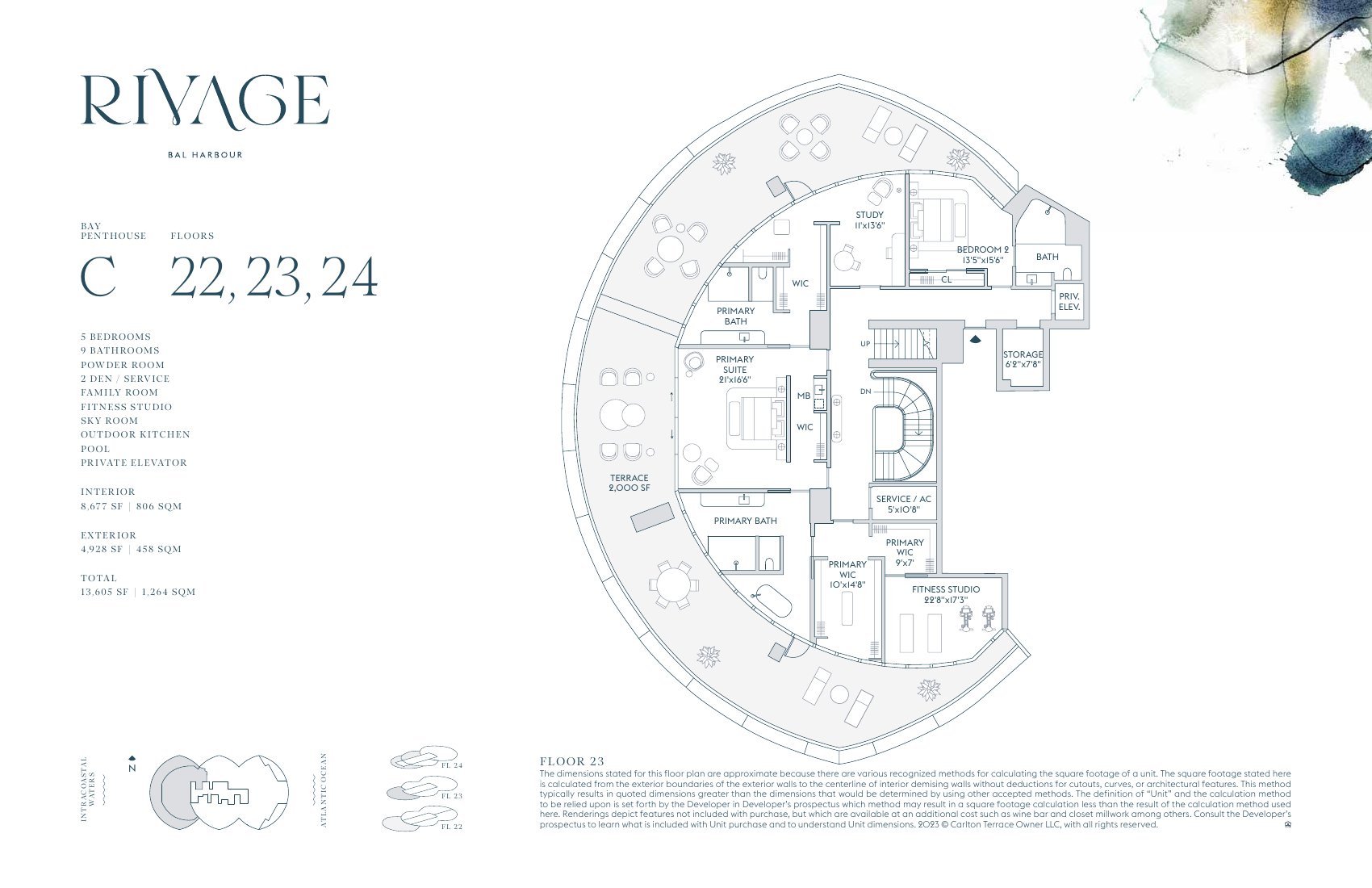 Rivage Bal Harbour Bay Penthouse C floor plan, floor 23
