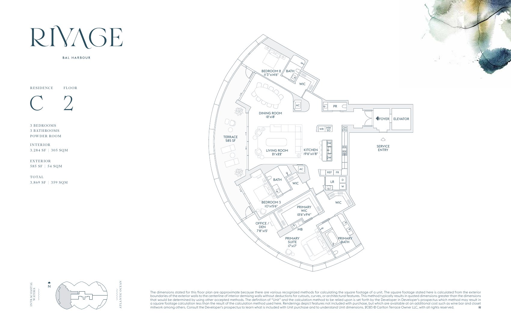 Rivage Bal Harbour residence C floor plan, floor 2