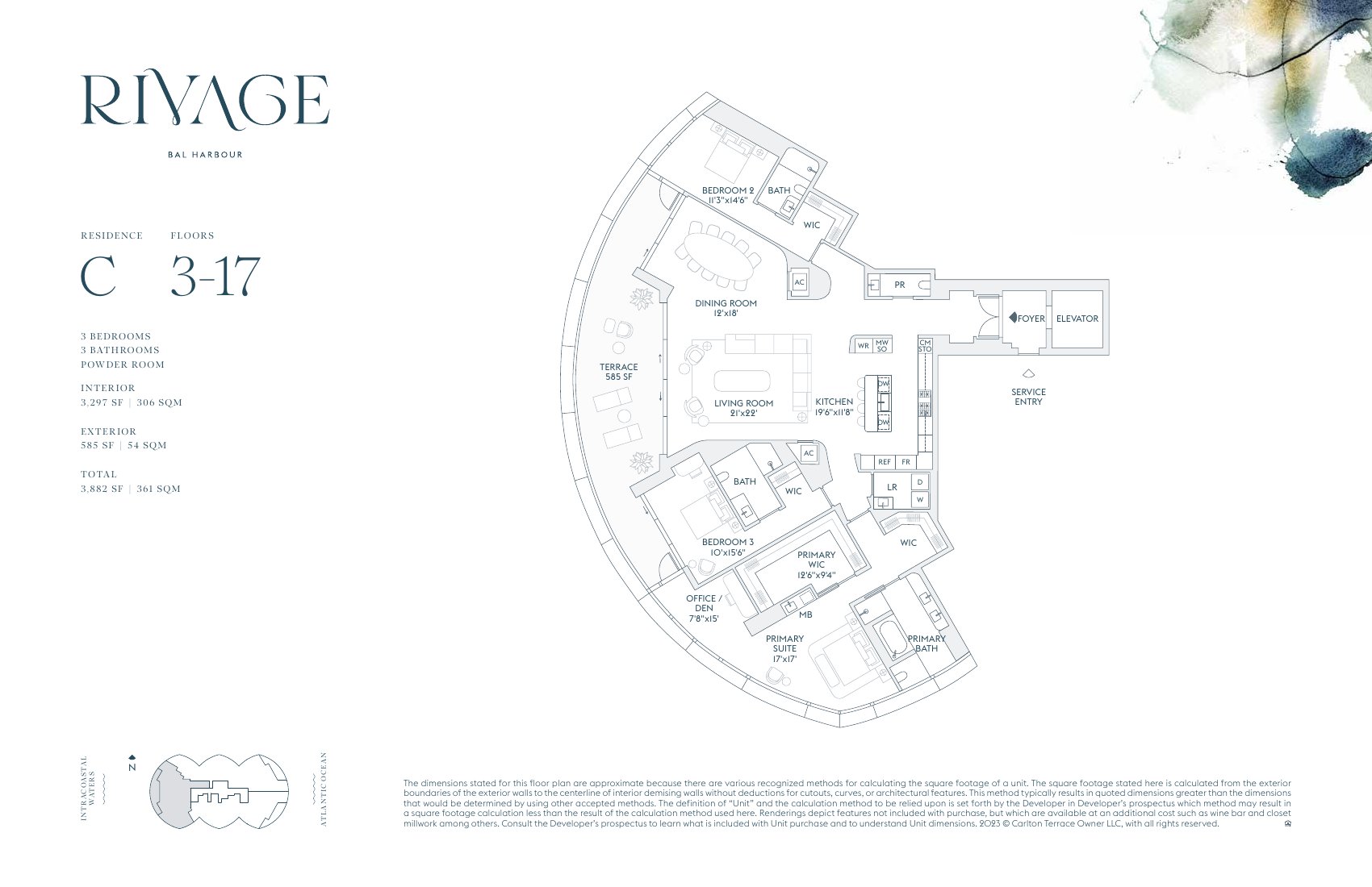 Rivage Bal Harbour residence C floor plan, floors 3 to 17
