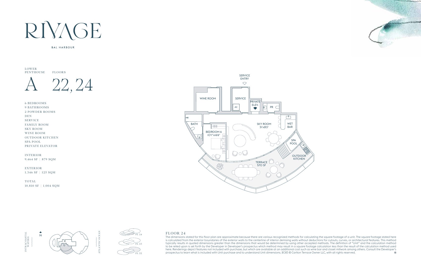 Rivage Bal Harbour Lower Penthouse A floor plan, floor 24