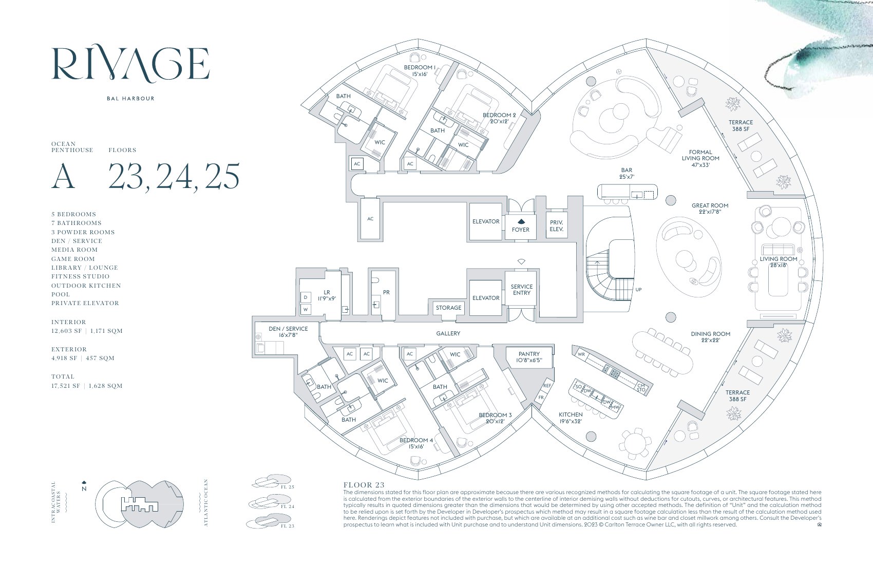 Rivage Bal Harbour Ocean Penthouse A floor plan, floor 23